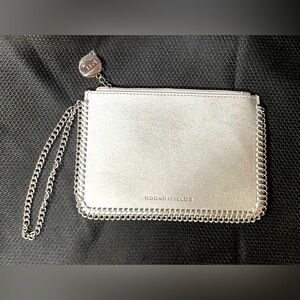 Rodan+Fields Silver Whipstitch Faux Leather Wristlet W/Chain Wrist Strap